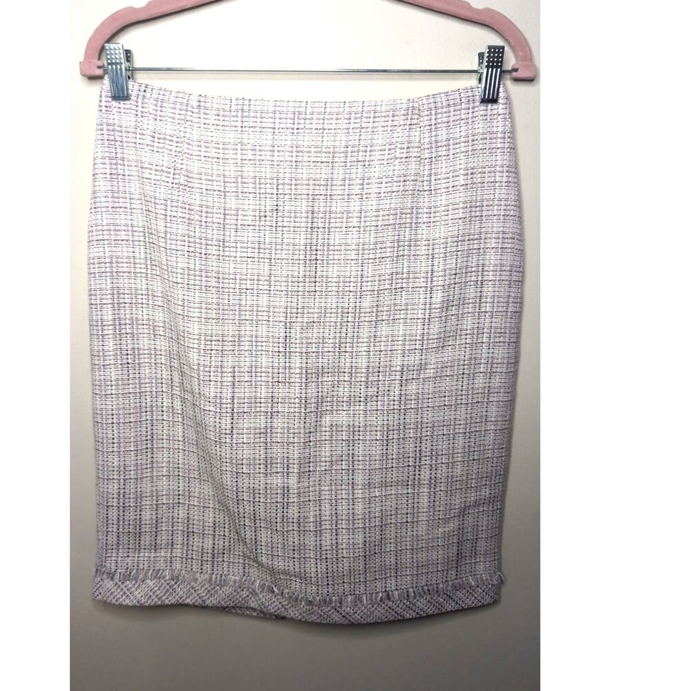 NWT WHBM Cool Wisteria Ecru Tweed Pencil Skirt Size 6